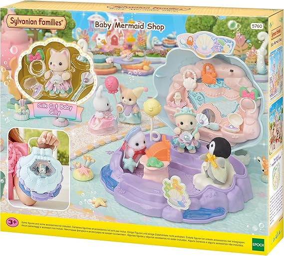 A fanciful ocean stall filled with pearly treasures and playful trinkets, inviting little characters to dive into seaside shopping fun.