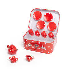 Bigjigs- Red Polka Dot Tea Set & Case