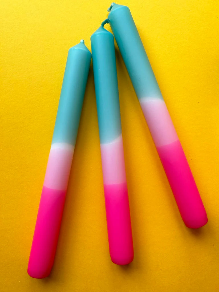 The Colour Emporium TURQUOISE FLAMINGO Dip Dye Dinner Candle Trio