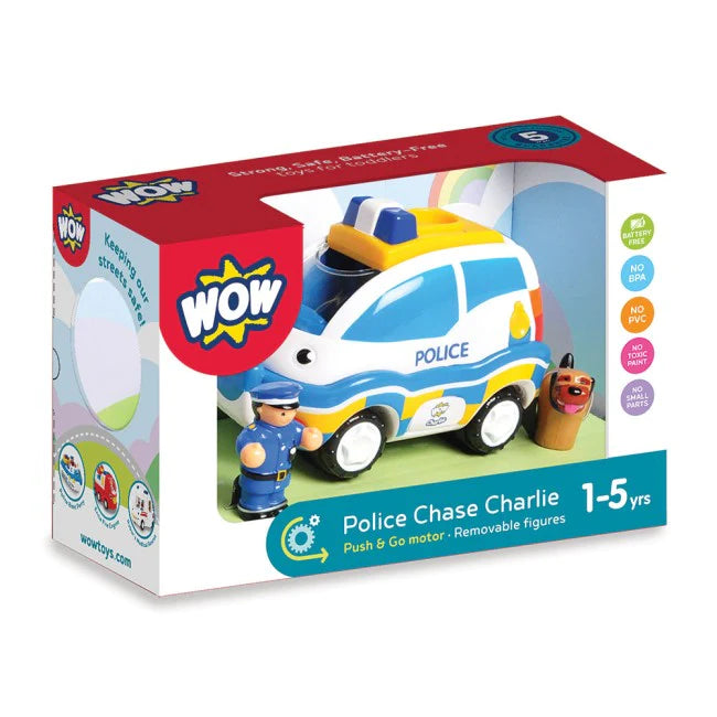 Join Officer Charlie on high-speed chases! With push-and-go action, this police car races into action for thrilling rescues.