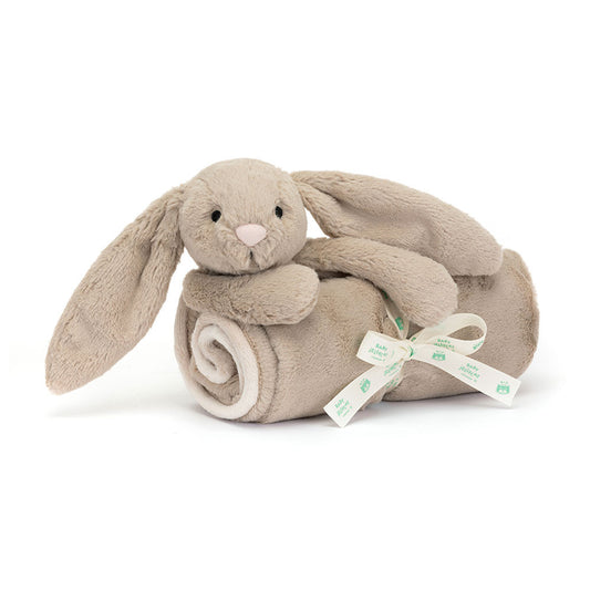 Jellycat Bashful Beige Bunny Blanket is a cozy, soft blanket with a cute bunny head, perfect for warmth and comfort on any adventure.
