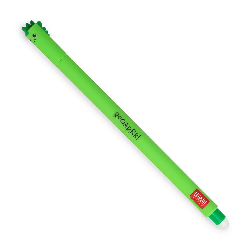 Roar into writing with the Legami Dino erasable pen. Smooth gel ink, clean erasing, and dino-mite design!