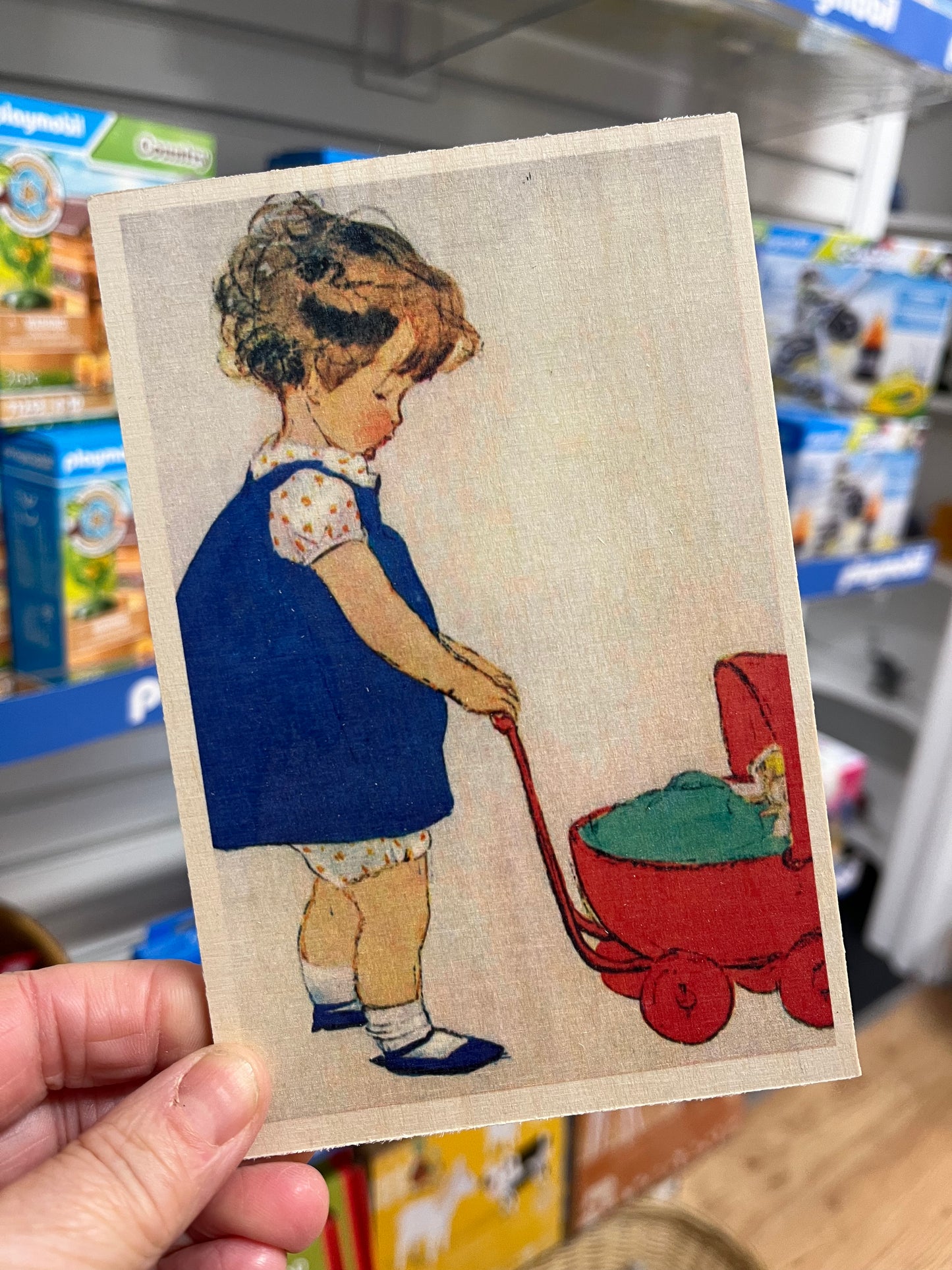 Red Pram Wooden Postcard