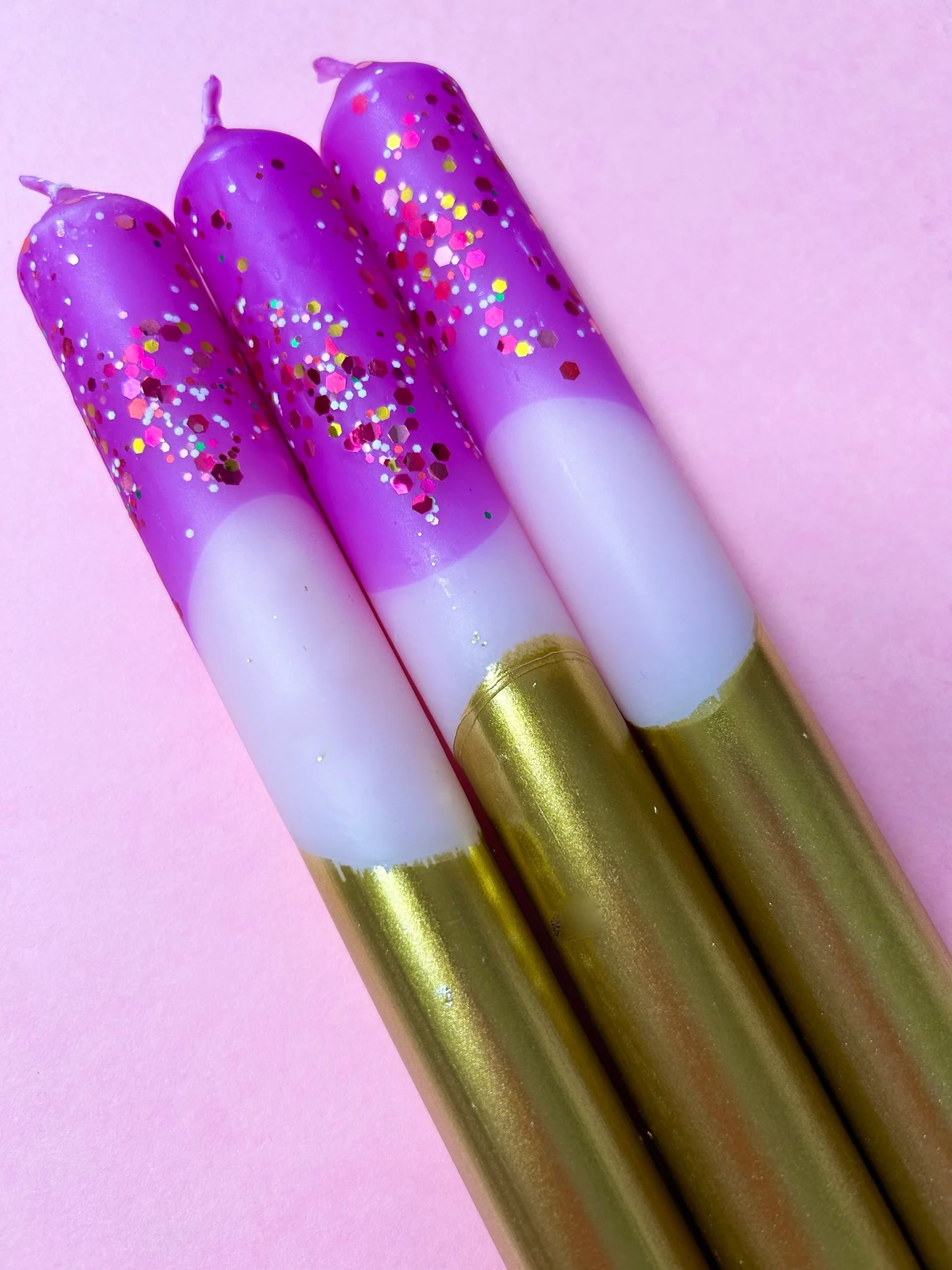 The Colour Emporium SUGAR PLUM FAIRIES Dip Dye Dinner Candle Trio