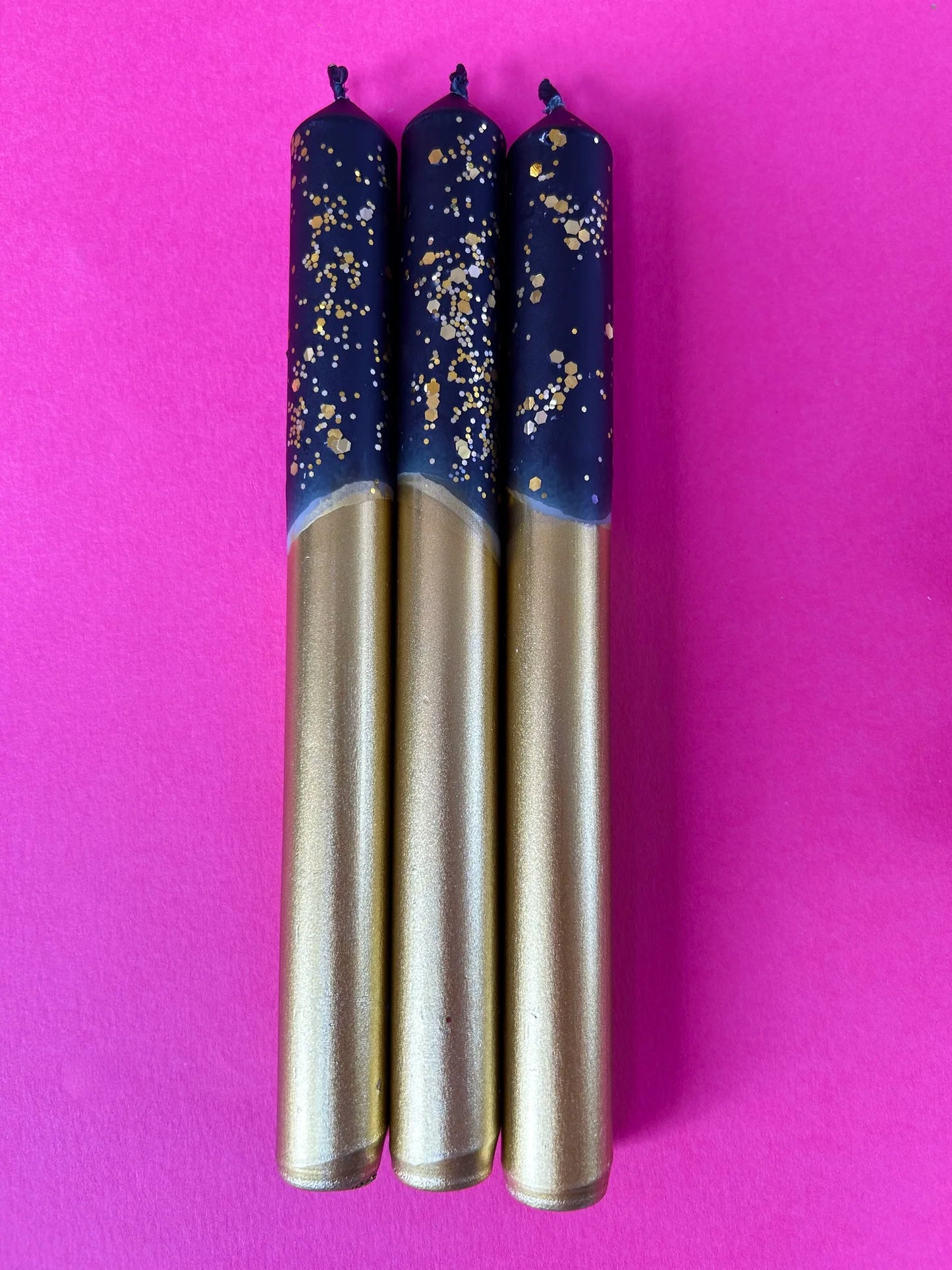 The Colour Emporium BLACK AND GOLD Dip Dye Dinner Candle Trio