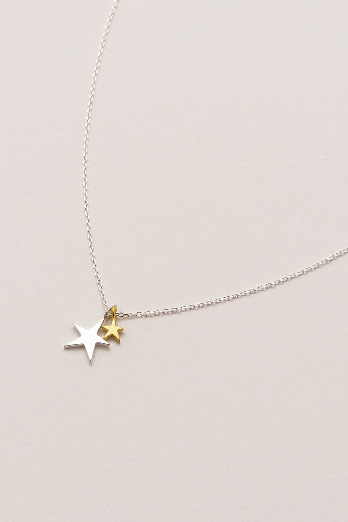 Estella Bartlett Two Tone Double Star Necklace - Silver Plated