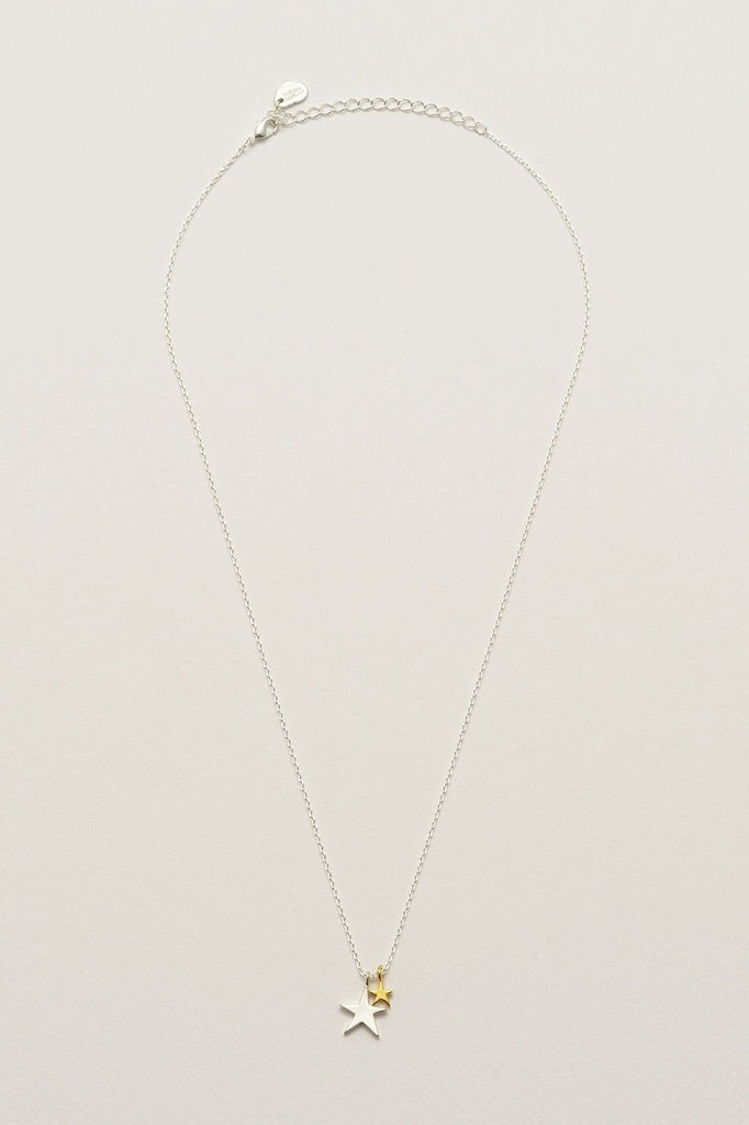 Estella Bartlett Two Tone Double Star Necklace - Silver Plated