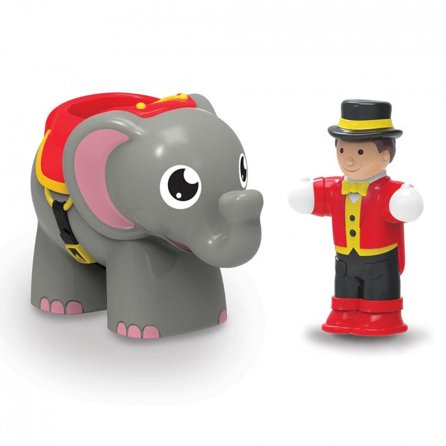 Ellie the joyful elephant and her lively showman partner bring the circus to life! Push-along figures spark imaginative play for kids!