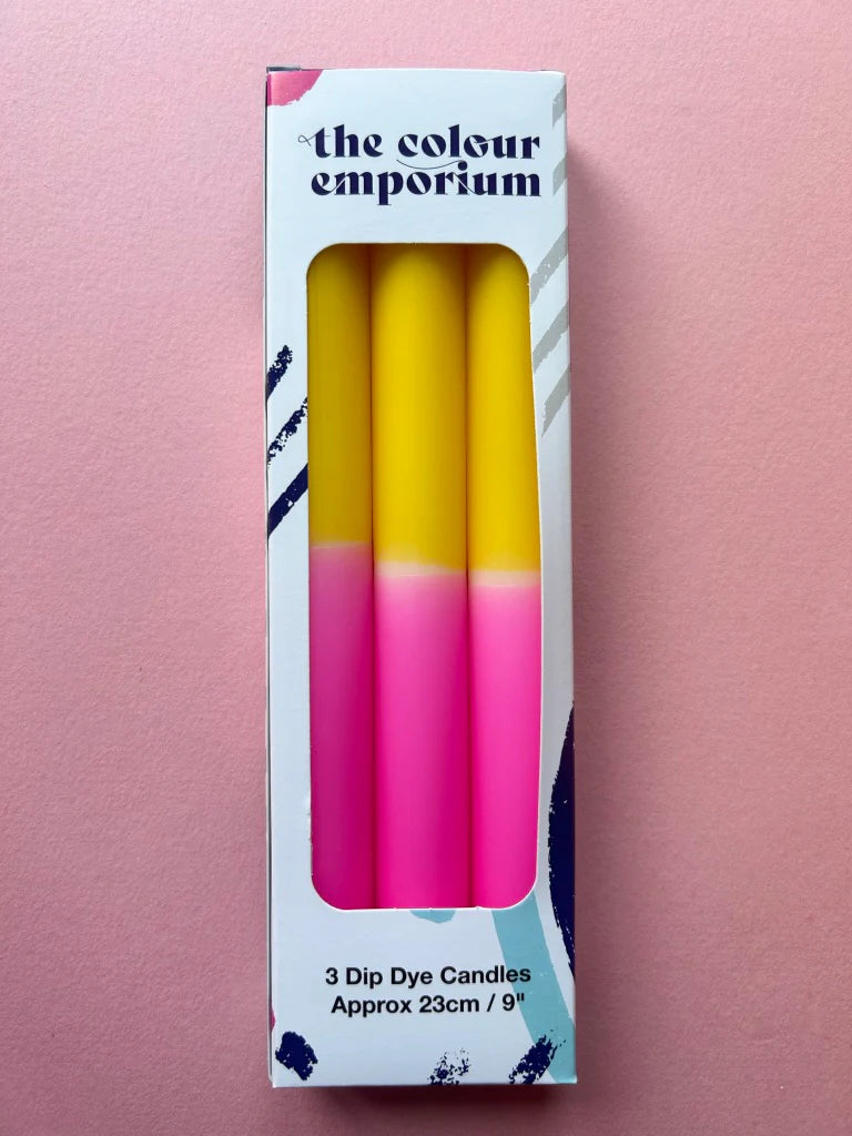 The Colour Emporium FLAXEN FUSCIA Dip Dye Dinner Candle Trio