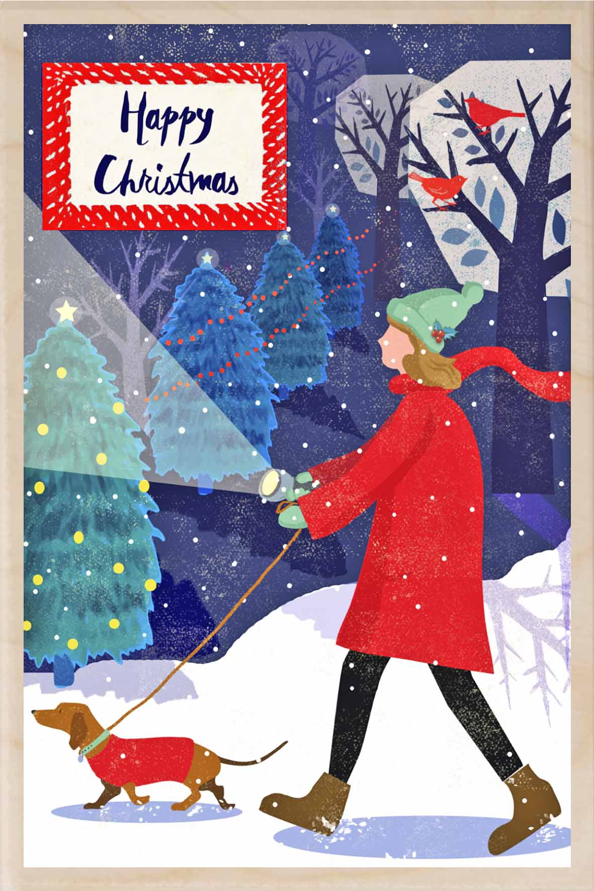 The Wooden Postcard Company Postcard Christmas Daschund Wooden Postcard (7077473222816)