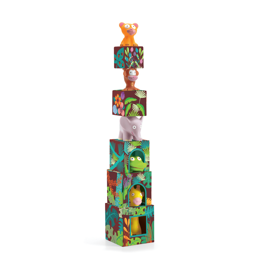 Explore jungle fun with this oversized stacking game—featuring bold animal figures and large, colorful blocks for wild, hands-on play.