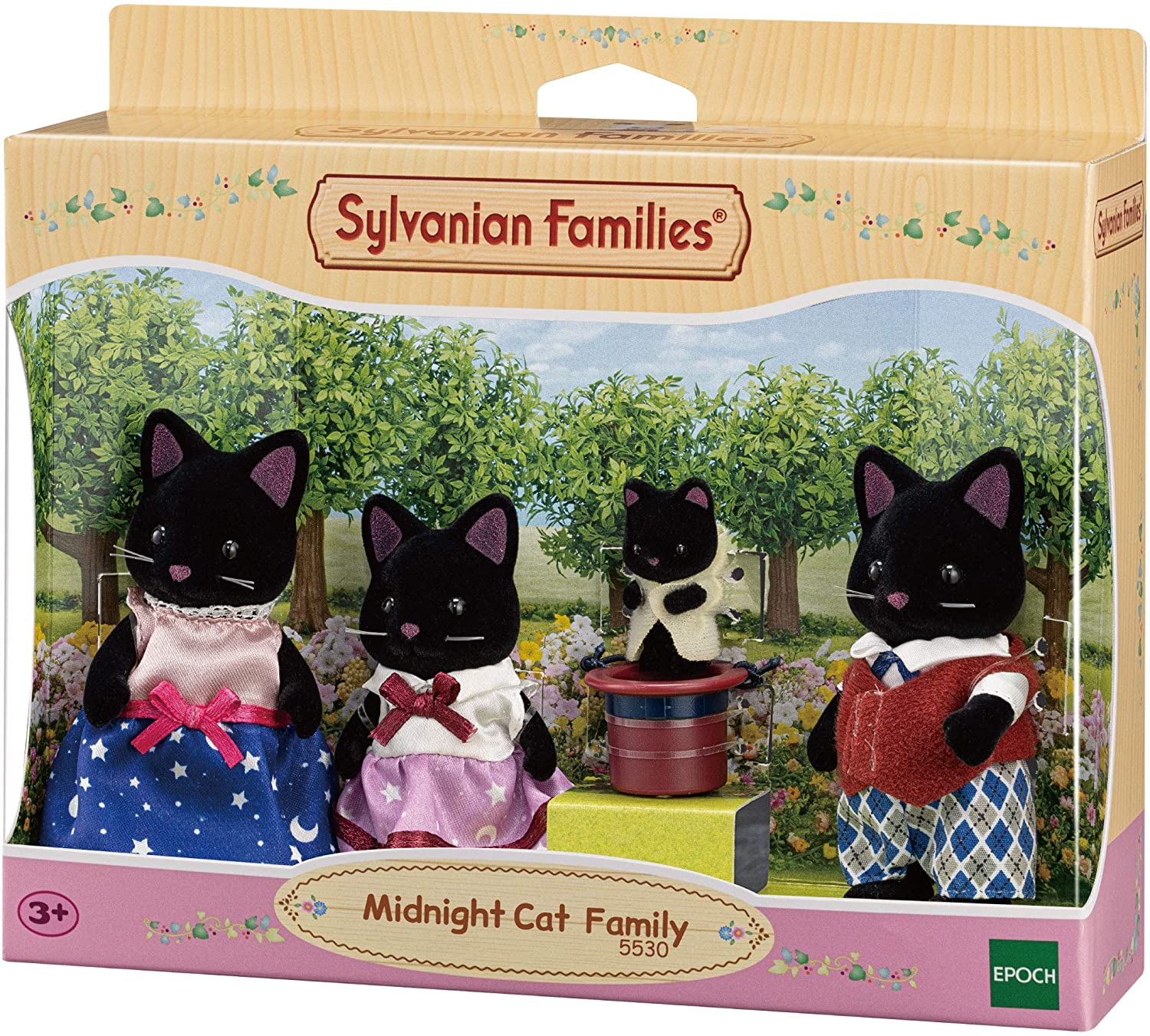 A sleek feline family dressed in dapper threads, bringing quiet elegance, gentle mischief, and twilight charm to every playtime tale.