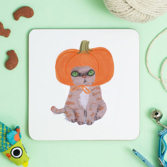 Jo Clark Design Cat in Pumpkin Hat Coaster