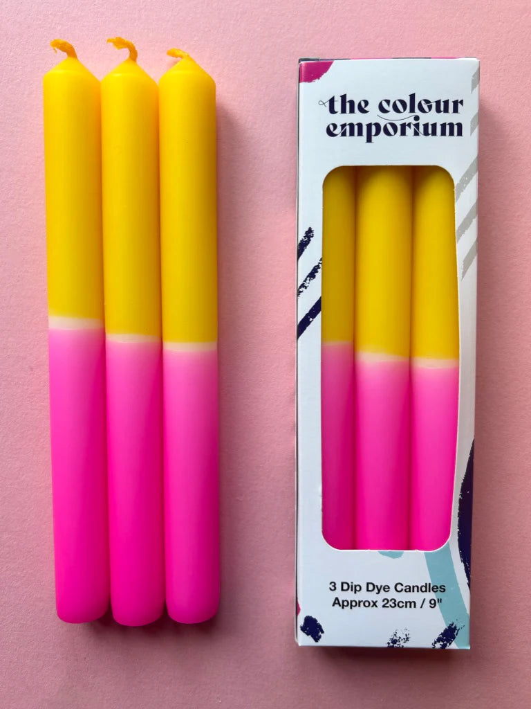 The Colour Emporium FLAXEN FUSCIA Dip Dye Dinner Candle Trio