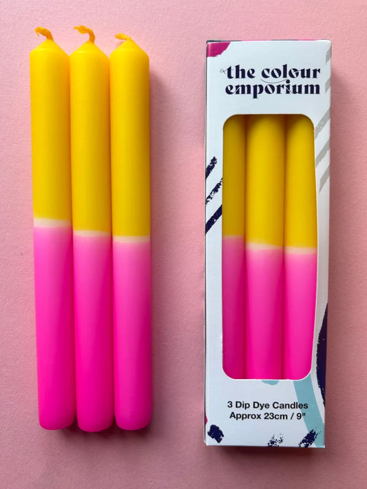 The Colour Emporium FLAXEN FUSCIA Dip Dye Dinner Candle Trio