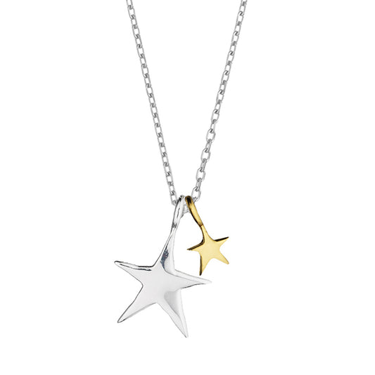 Estella Bartlett Two Tone Double Star Necklace - Silver Plated