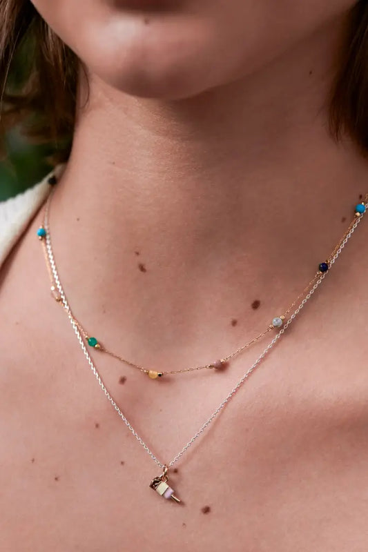 Estelle Bartlett Wellness Mixed Gemstone Paperlink Necklace