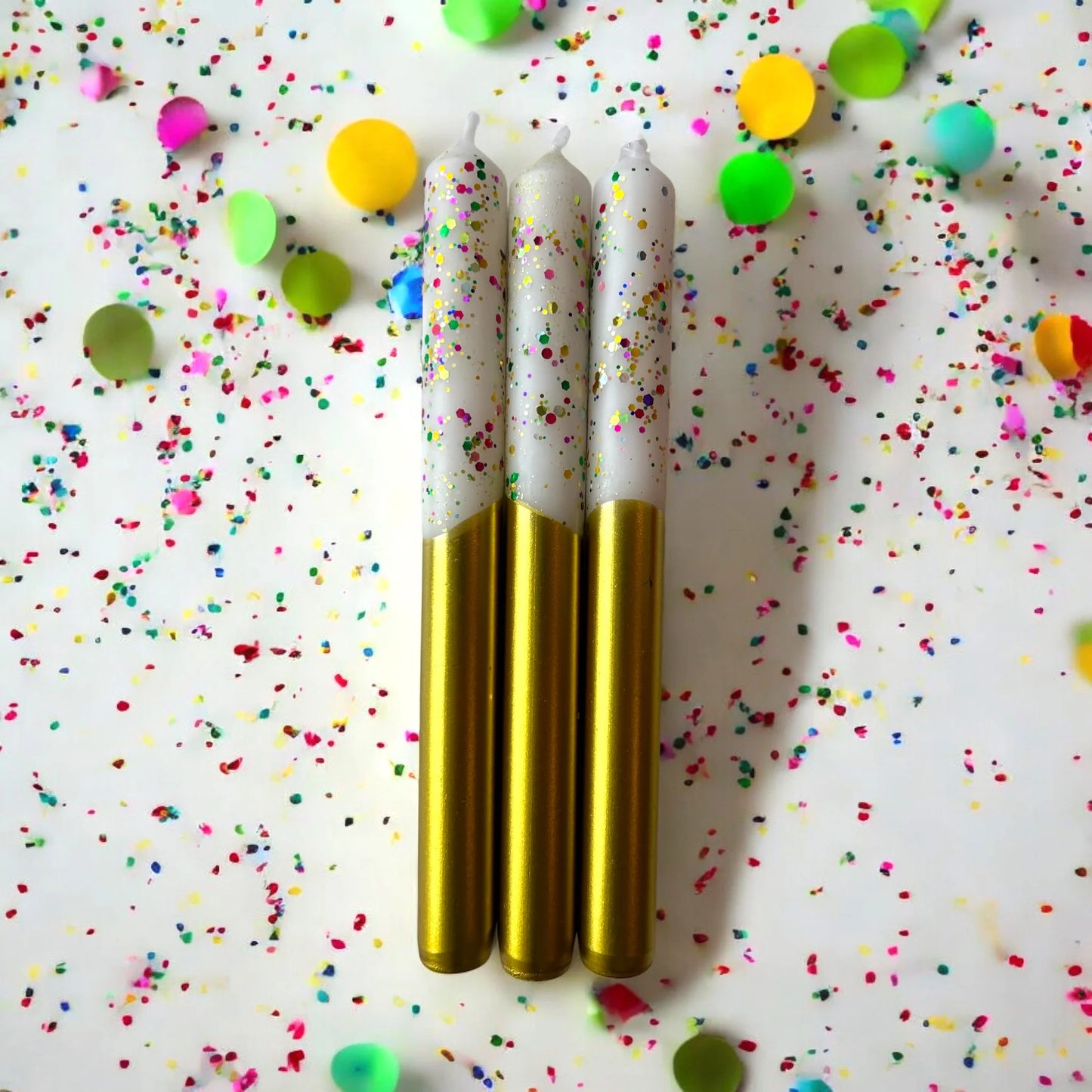 The Colour Emporium FUNFETTI Dip Dye Dinner Candle Trio