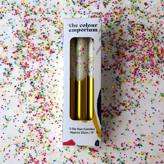 The Colour Emporium FUNFETTI Dip Dye Dinner Candle Trio