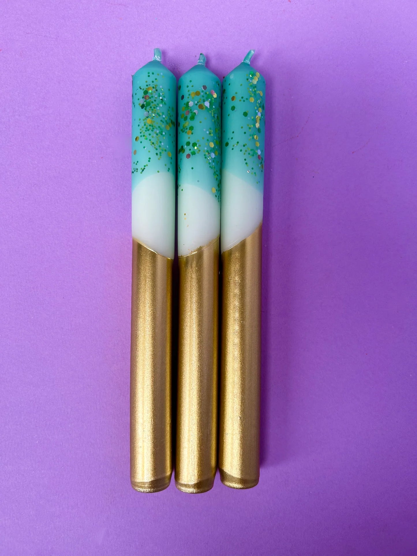 The Colour Emporium CRUSHED EMERALD Dip Dye Dinner Candle Trio