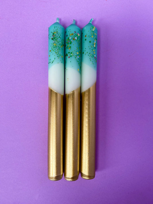 The Colour Emporium CRUSHED EMERALD Dip Dye Dinner Candle Trio