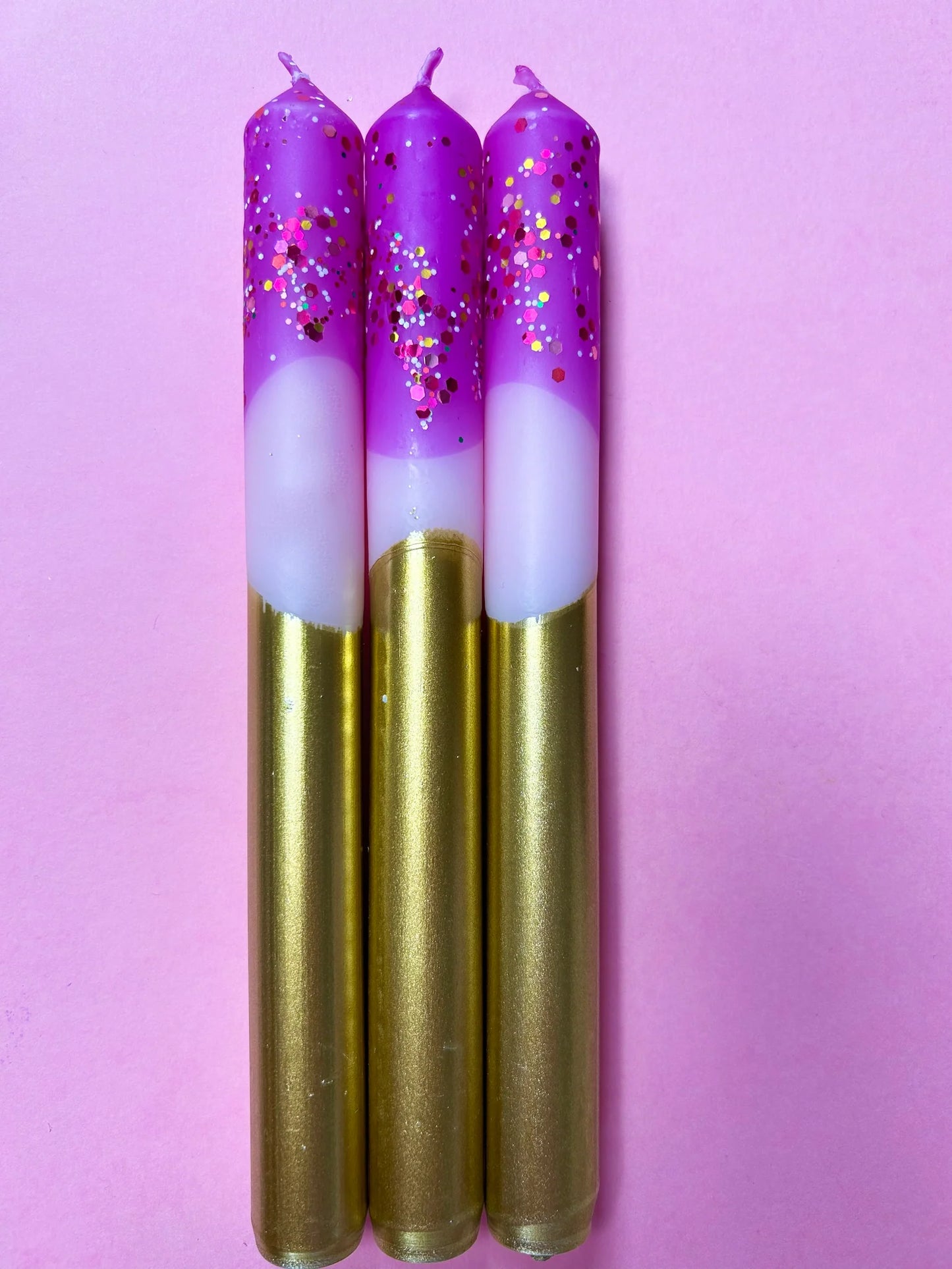 The Colour Emporium SUGAR PLUM FAIRIES Dip Dye Dinner Candle Trio