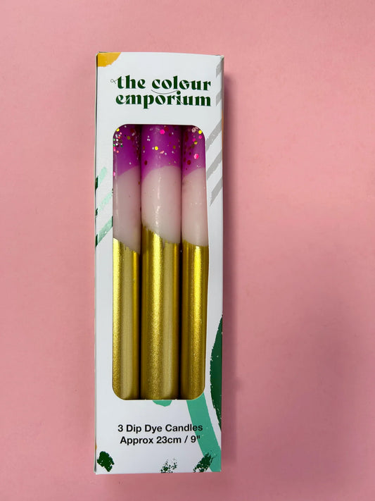 The Colour Emporium SUGAR PLUM FAIRIES Dip Dye Dinner Candle Trio
