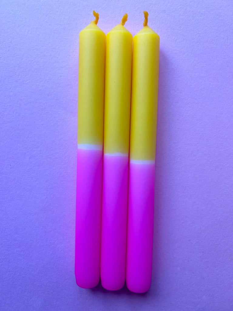 The Colour Emporium FLAXEN FUSCIA Dip Dye Dinner Candle Trio