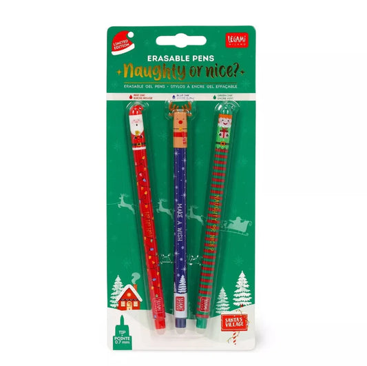 Legami Set of 3 Erasable Gel Pens - Naughty or Nice?