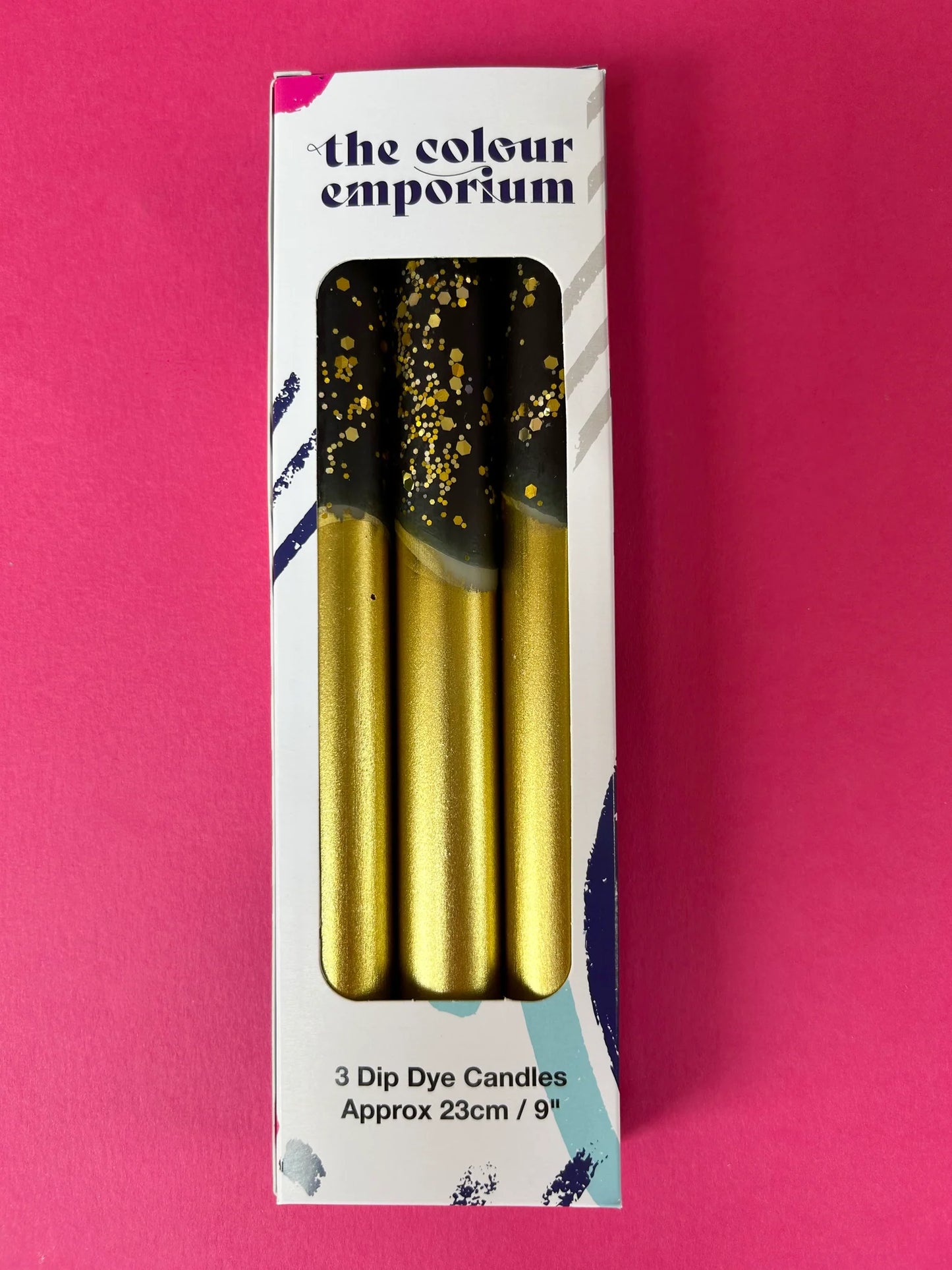 The Colour Emporium BLACK AND GOLD Dip Dye Dinner Candle Trio