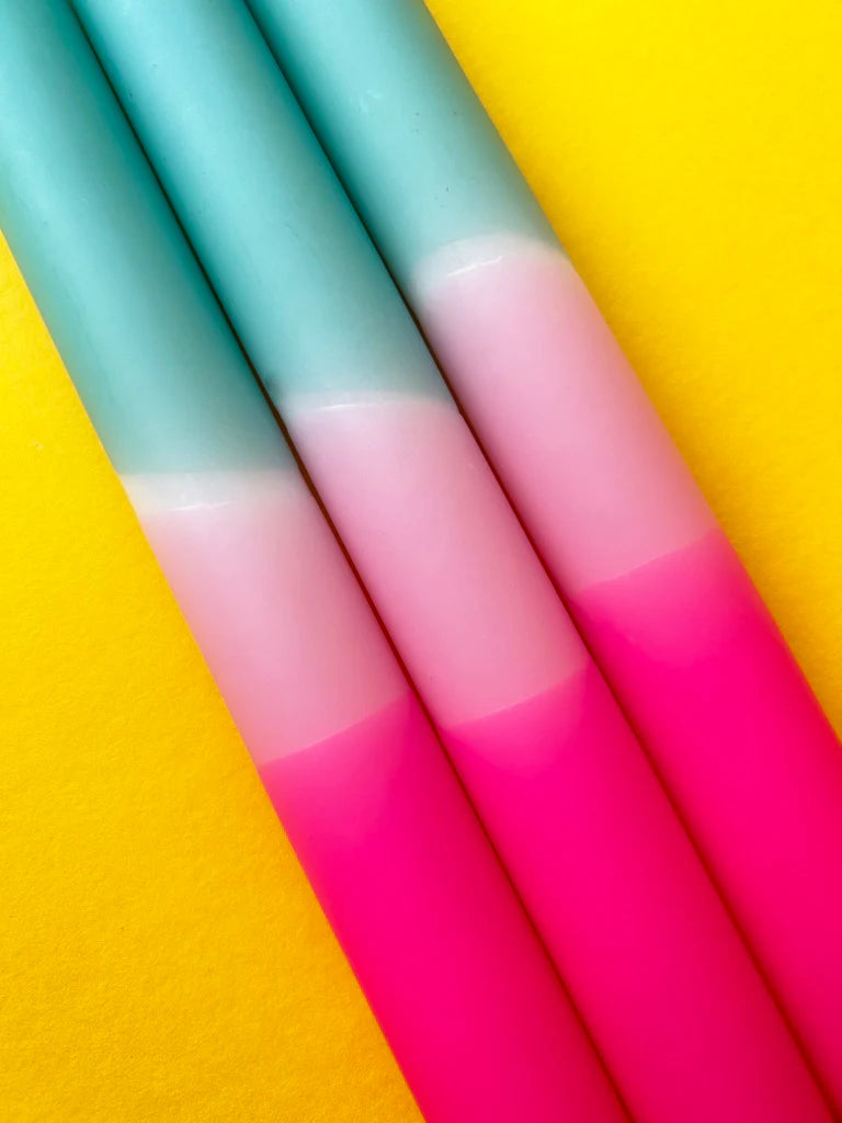 The Colour Emporium TURQUOISE FLAMINGO Dip Dye Dinner Candle Trio