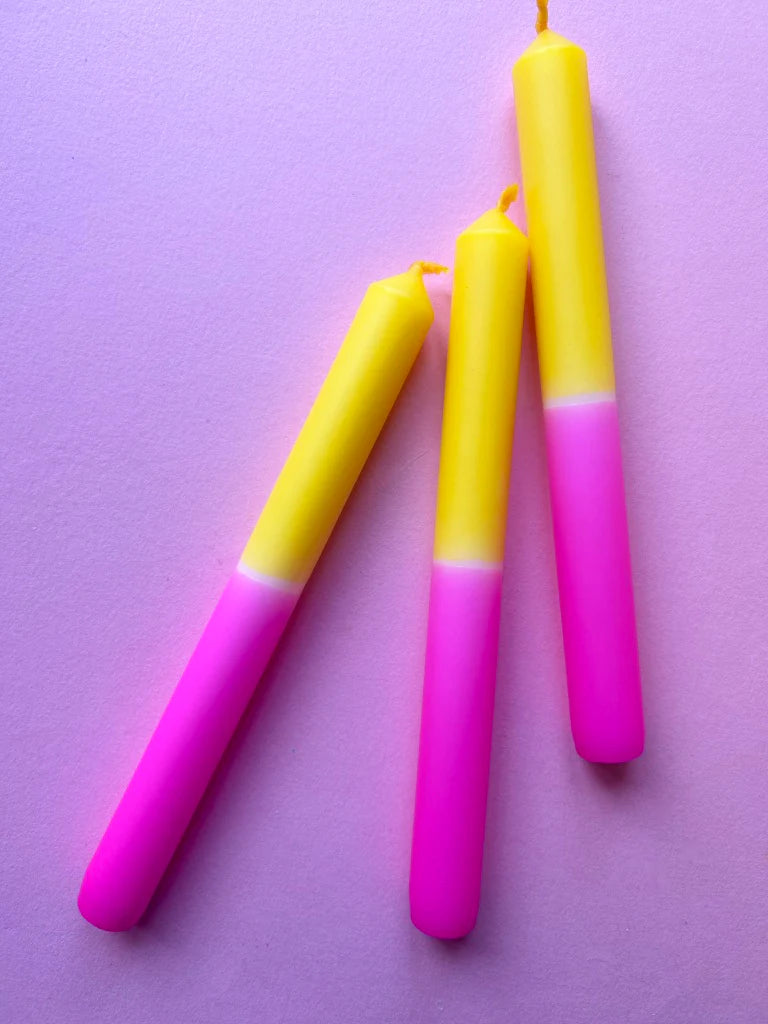 The Colour Emporium FLAXEN FUSCIA Dip Dye Dinner Candle Trio