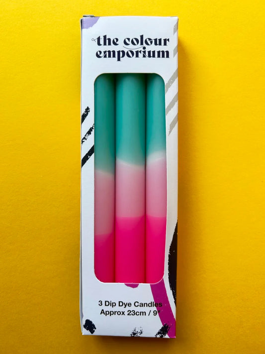 The Colour Emporium TURQUOISE FLAMINGO Dip Dye Dinner Candle Trio