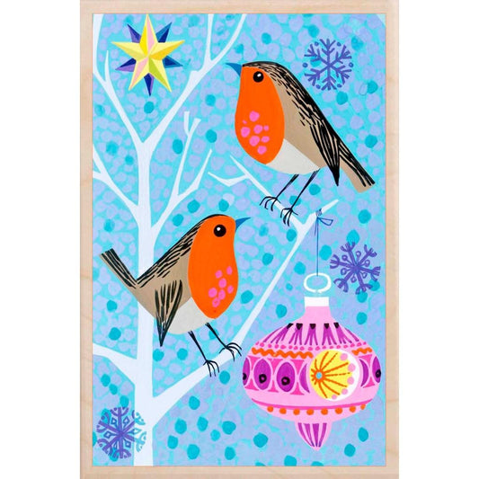 The Wooden Postcard Company Postcard Bauble Robins Wooden Postcard (7077432524960)