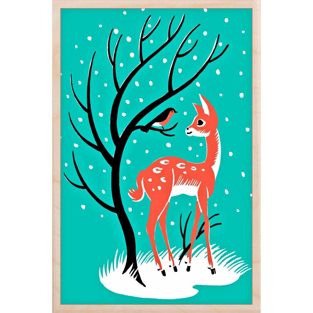 The Wooden Postcard Company Deer and Robin Wooden Postcard (7077455790240)