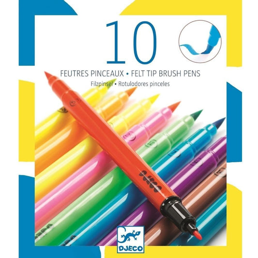 Djeco Felt tips Djeco DJ08799 10 Felt Tip Brush Pens - Pop Colours (1672784937031)
