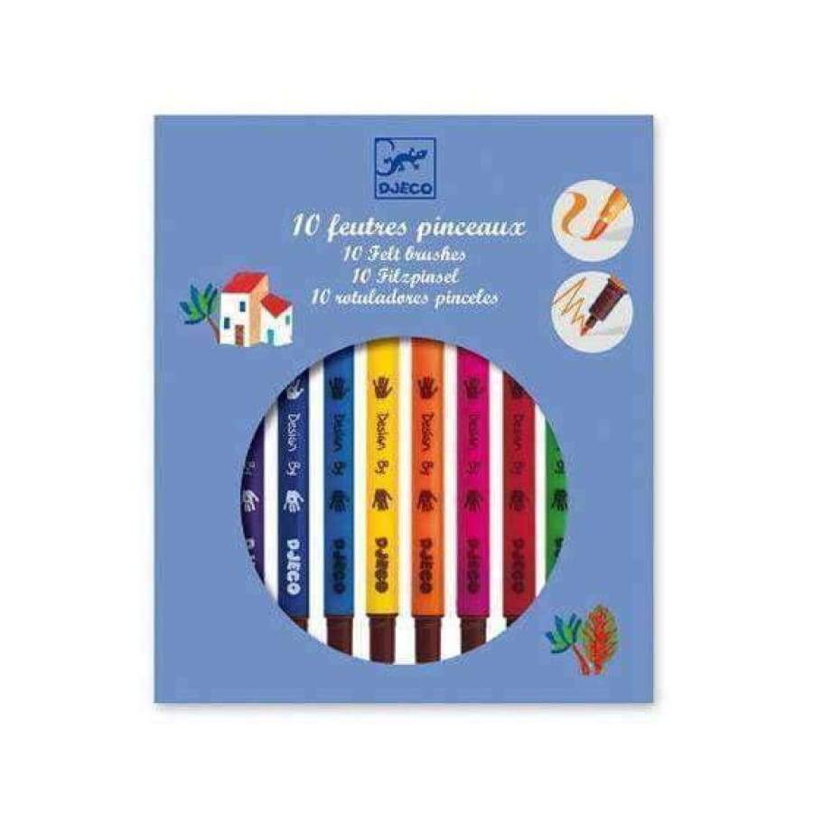 Djeco DJ08800 10 Felt Tip Brush Pens - Classic Colours - Wigwam Toys Brighton (1672750923847)