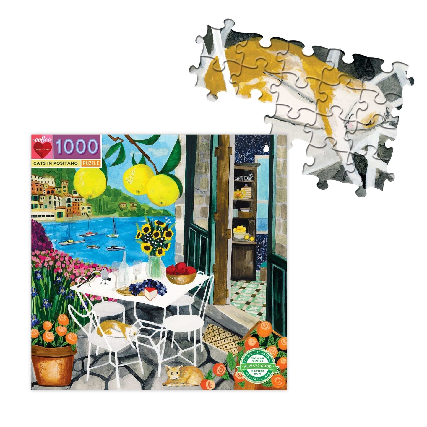 eeBoo Jigsaw Puzzle eeBoo Cats in Positano 1000 Piece Puzzle (6642737152160)
